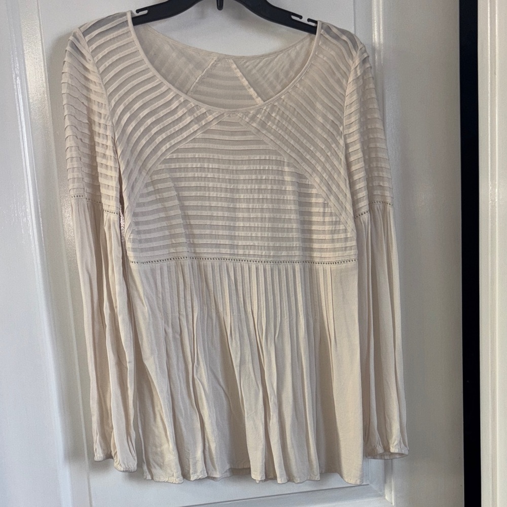 Sundance Cream Textured pleated pintuck Blouse M